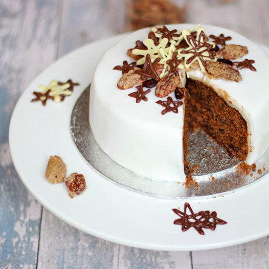 Christmas cake with sugared pecans