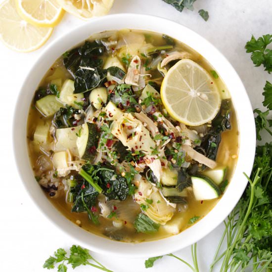 Chicken and Rice Soup with Kale