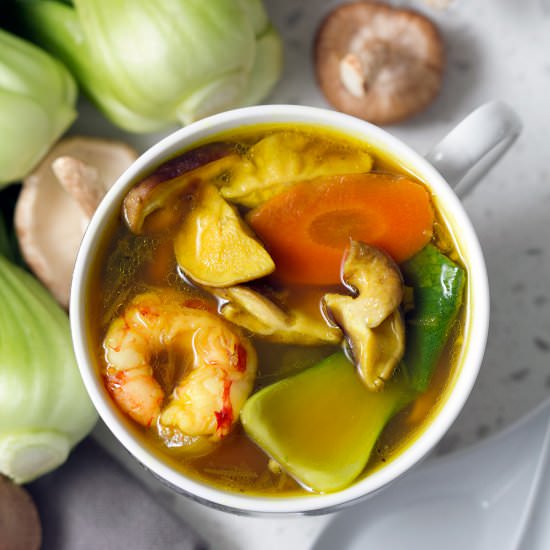 Shrimp, Bok Choy and Tumeric Soup