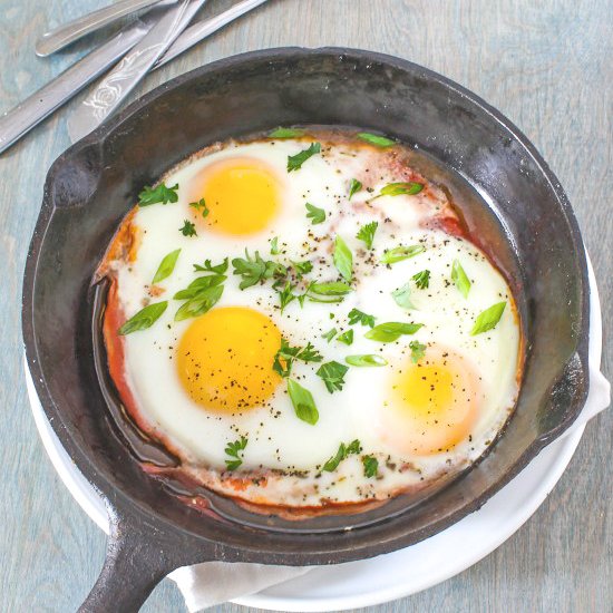 Shirred Eggs and Ham Skillet