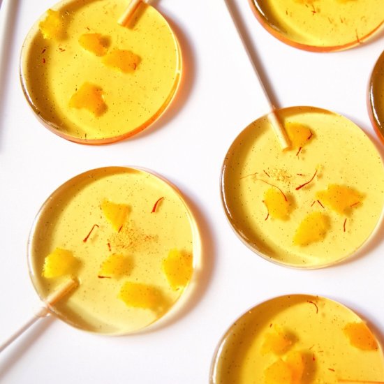 Pear Mango Saffron Lollipops