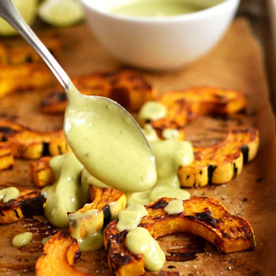 Curry Delicata with Avocado Sauce