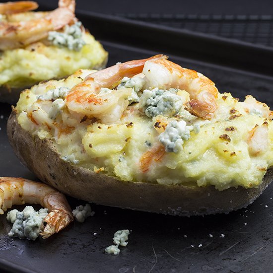 Twice Baked Potato with Shrimp and Blue Cheese