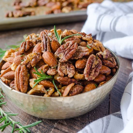 Spicy Maple Rosemary Roasted Nuts