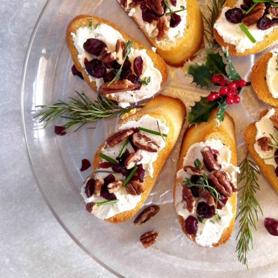 Cranberry pecan crostini appetizers