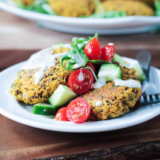 Baked Red Lentil Quinoa Fritters