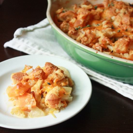 Sweet Potato, Leek, Apple Gratin