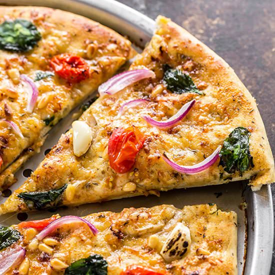 Roasted Garlic Spinach Tomato Pizza