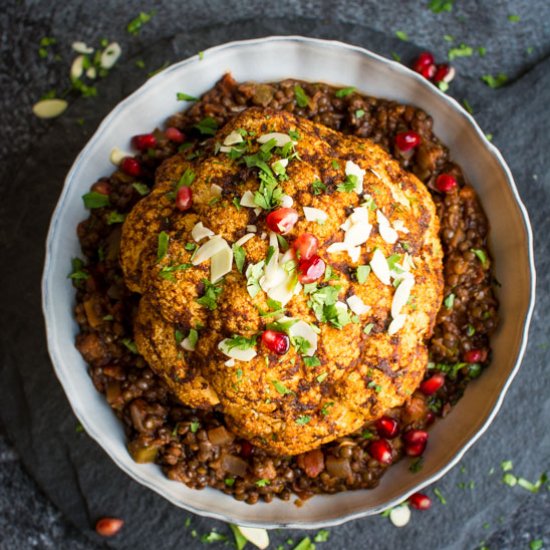 Baked Cauliflower & Spicy Lentils