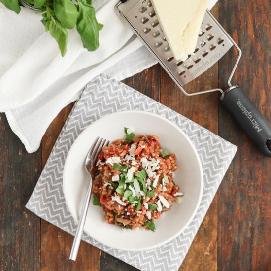 tomato and mushroom baked risotto