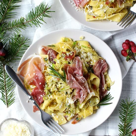 Shaved Brussels Sprouts & Prosciutto Papperdelle