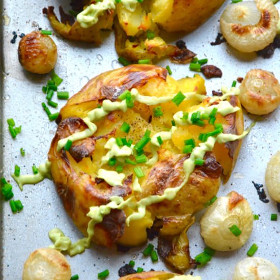 Smashed Potatoes with Avocado Aioli