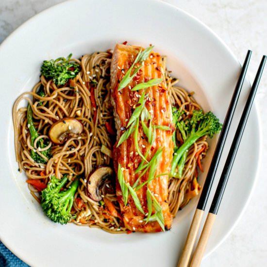 Miso Glazed Salmon + Soba Noodles