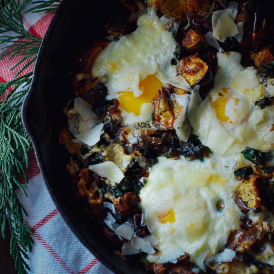 Baked Eggs w/ Roasted Squash & Kale