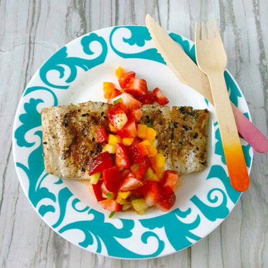 Grilled Fish Topped with Strawberry