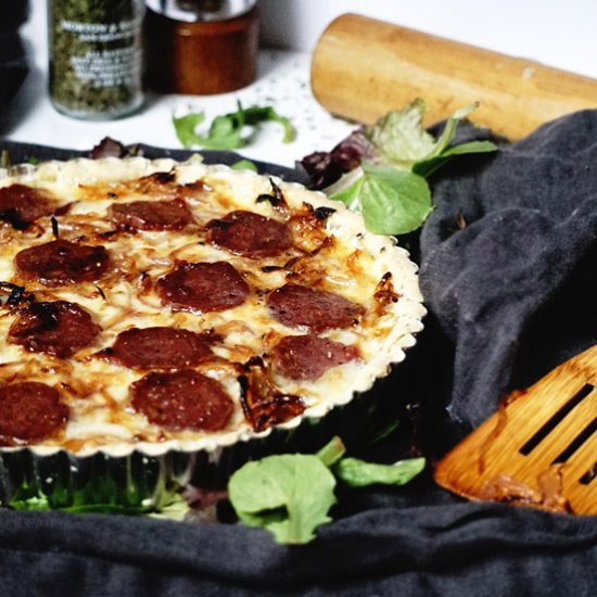 Red Onion, Brie & Saucisson Tart