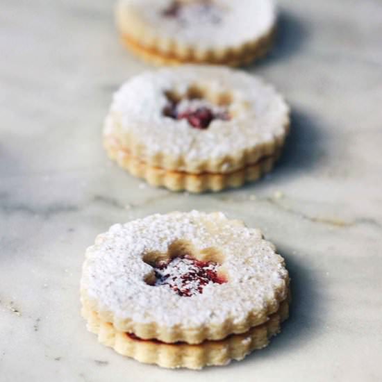 Raspberry Holiday Linzer Cookies