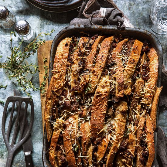 Sausage and Mushroom Bread Pudding