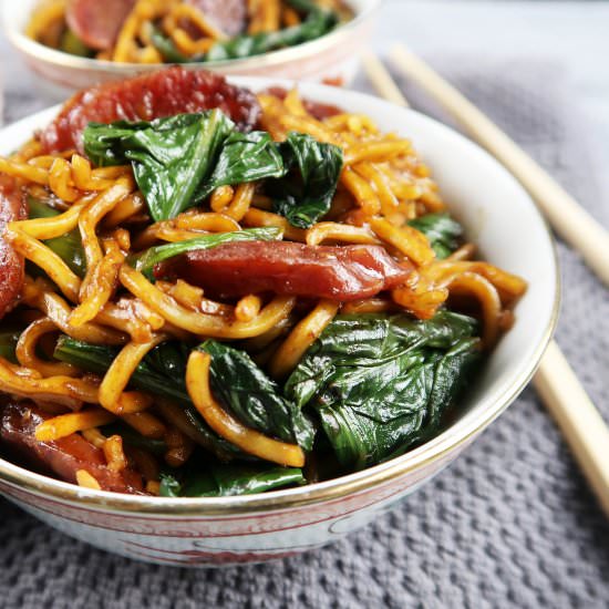 Chow Mein with Sausage and Gai Lan