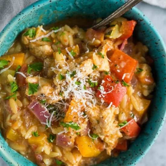 One Pot Healthy Cajun Chicken Orzo