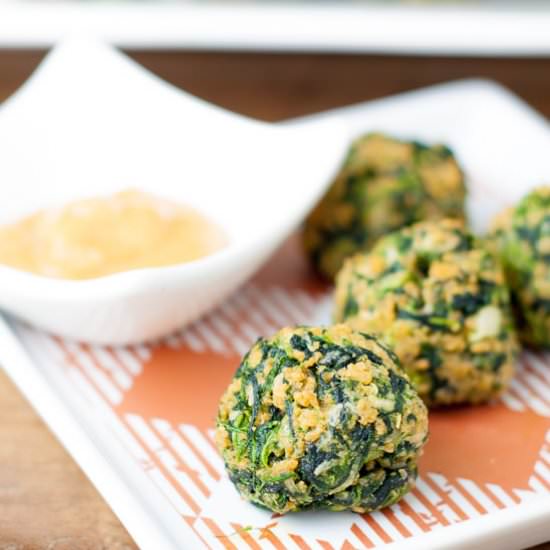 Spinach Balls and Hot Sweet Mustard