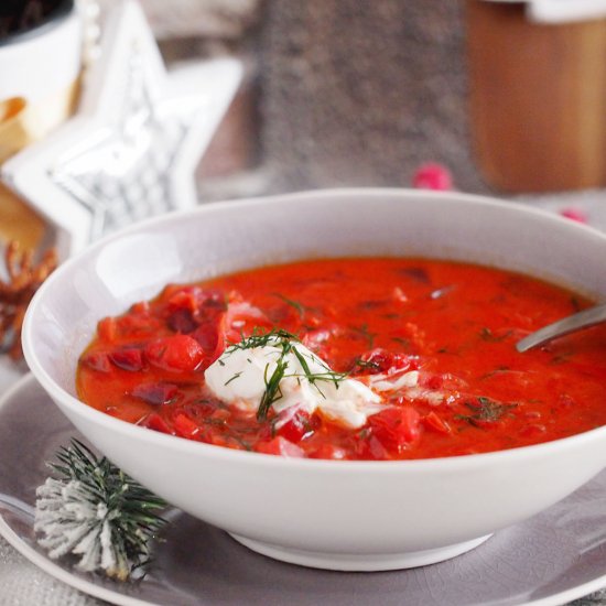 Roasted beet and cabbage soup