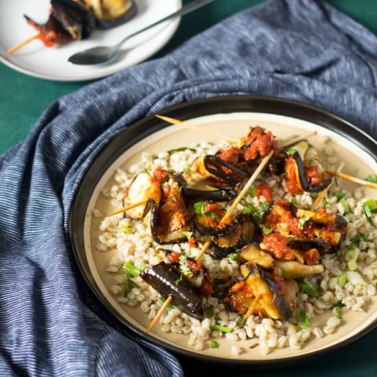 Scallion Barley with Aubergine