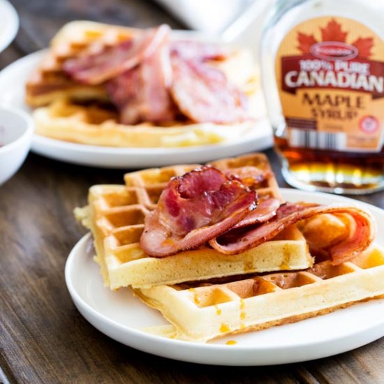 Maple Syrup Waffles & Glazed Bacon