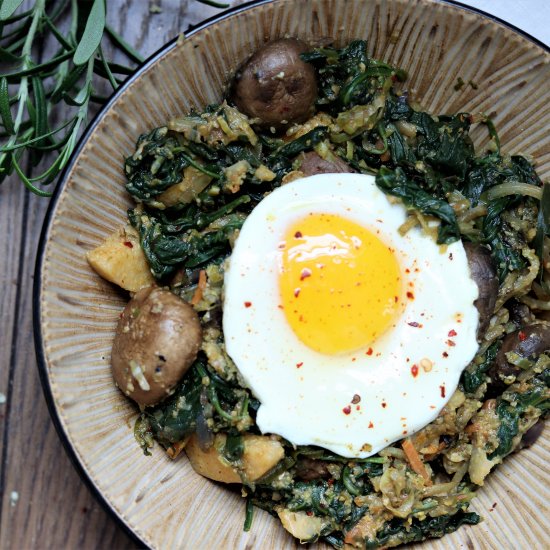 Spinach, Mushroom and Smoky Polenta