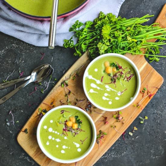 Creamy Dill + Spinach Chickpea Soup