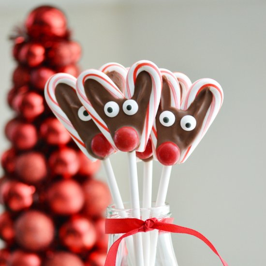 Candy Cane Reindeer Pops