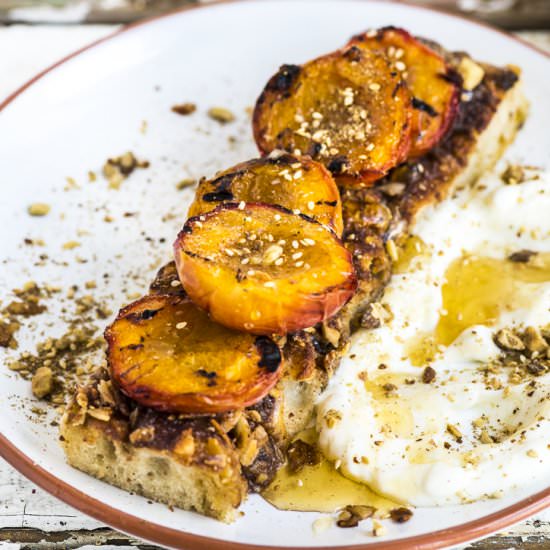 Grilled Nectarine, Labneh, Dukkah