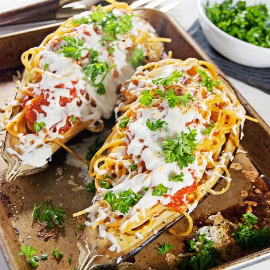 Eggplant Stuffed with Spaghetti