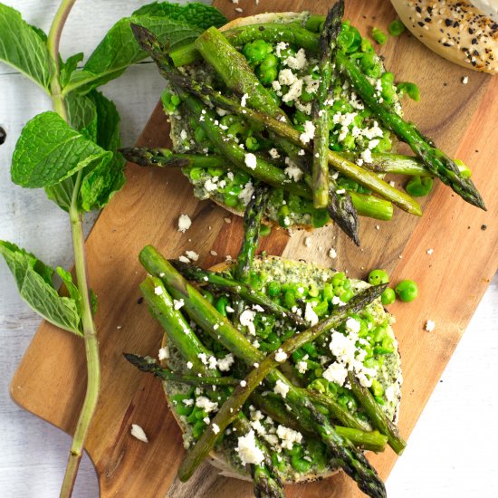 Pea + Asparagus Breakfast Bagels