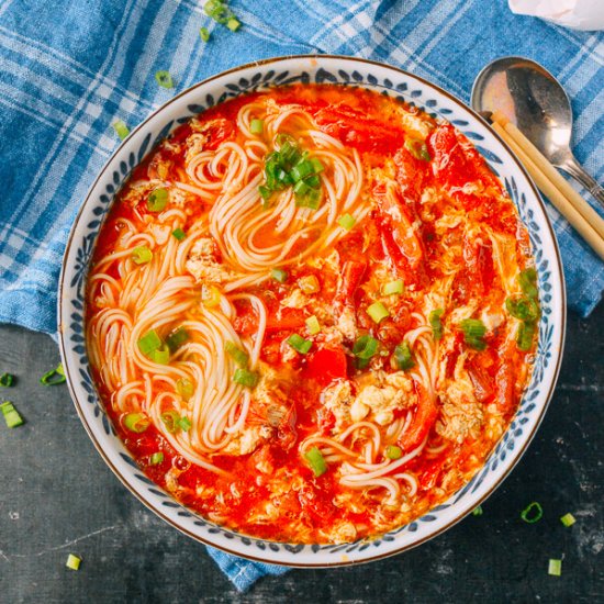 TOMATO EGG DROP NOODLE SOUP