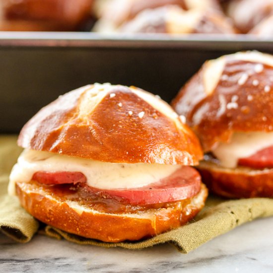 Summer Sausage Pretzel Bun Sliders