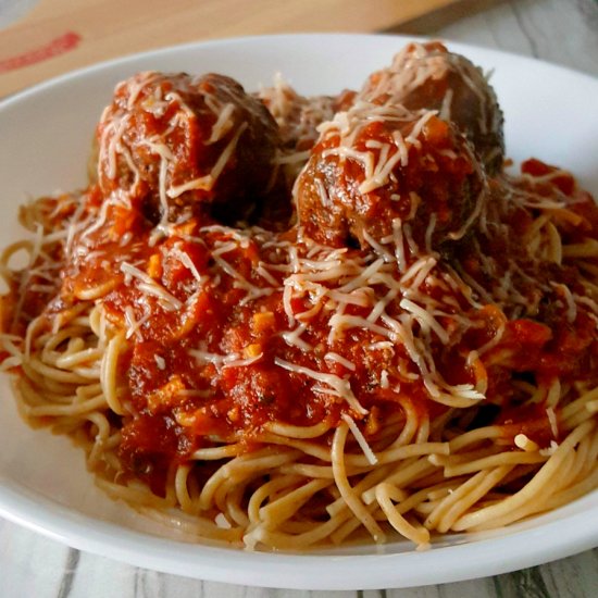 Grilled Meatballs and Spaghetti