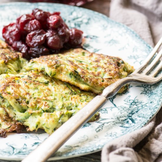 Zucchini Latkes w/ Cranberry Sauce