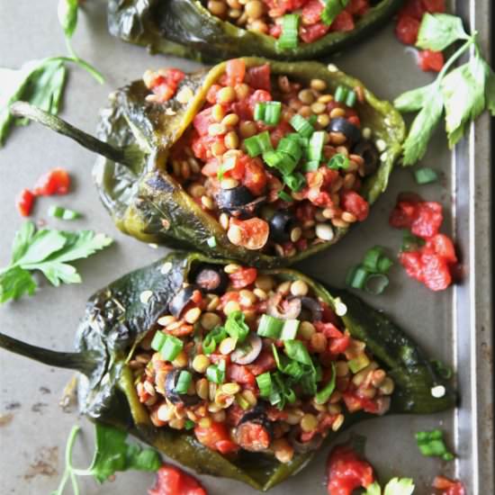 Lentil Stuffed Poblano Peppers