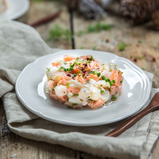 Salmon and scallop tartare