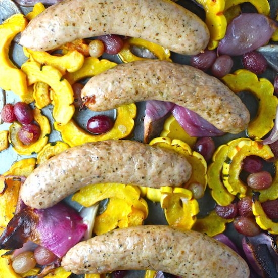 Sausages with Squash & Red Grapes