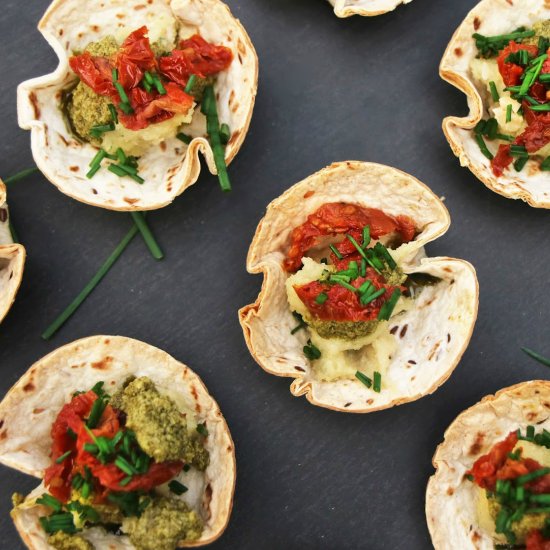 Pesto & Sun-dried Tomato Cups