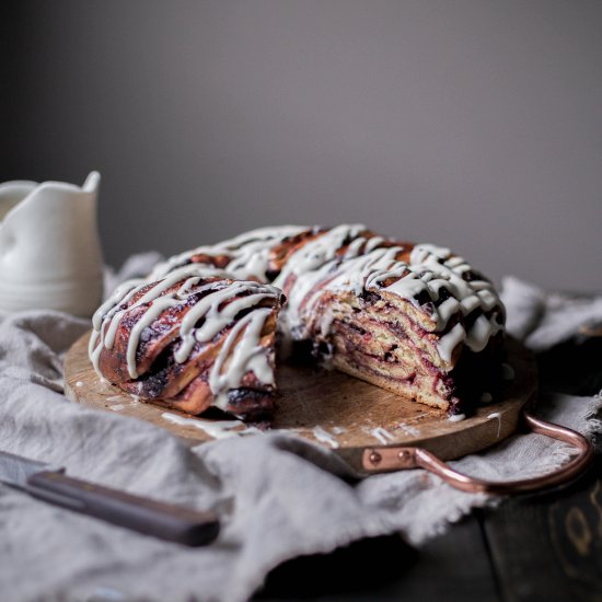 Raspberry Chocolate Babka Wreath