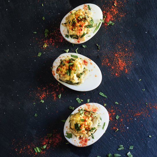 Crab deviled eggs