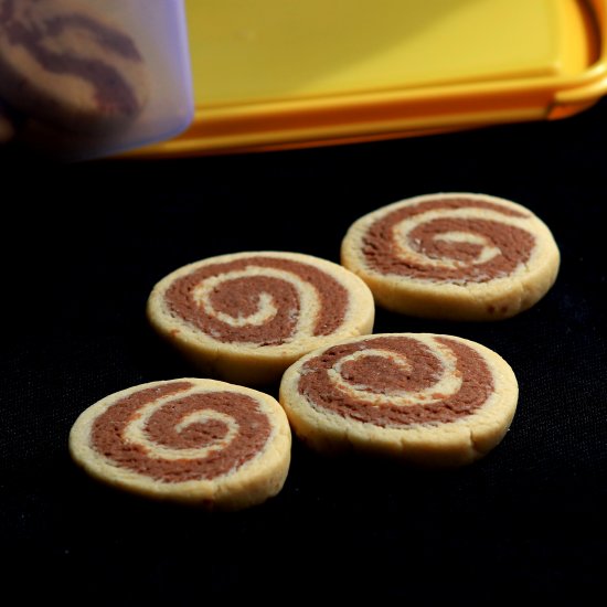 Eggless Choco Pinwheel Cookies