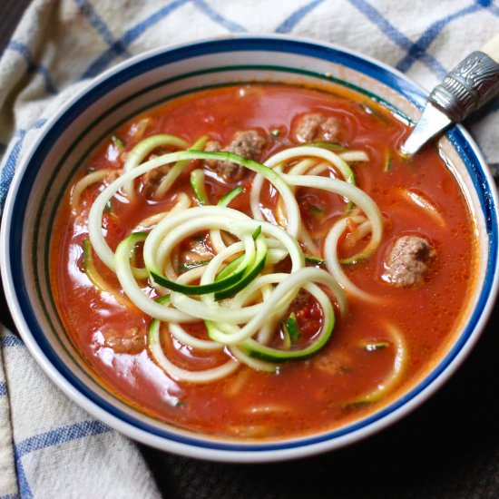 Tomato & Zucchini Soup w/ Meatballs