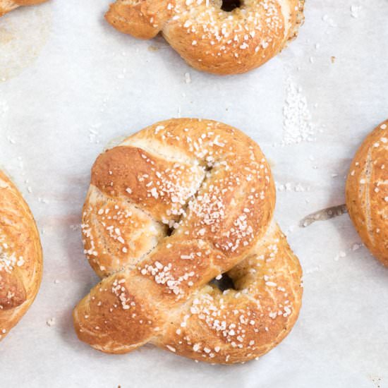 Soft Whole Wheat Pretzels (vegan)