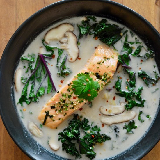 Thai Coconut Soup w/ Salmon & Kale