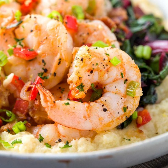 Cauliflower Grits with Spicy Shrimp