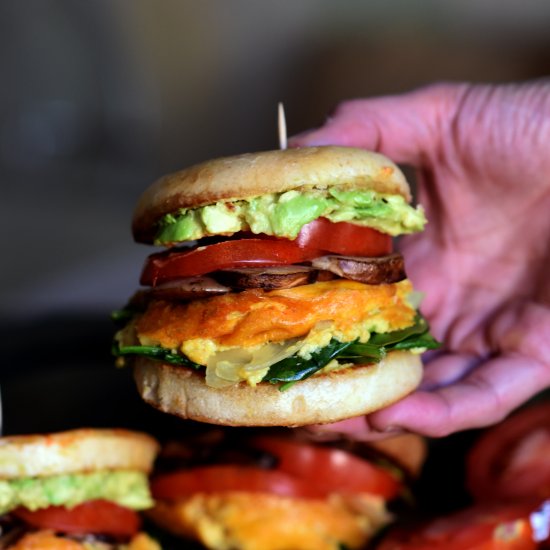 Vegan Omelette Breakfast Burgers